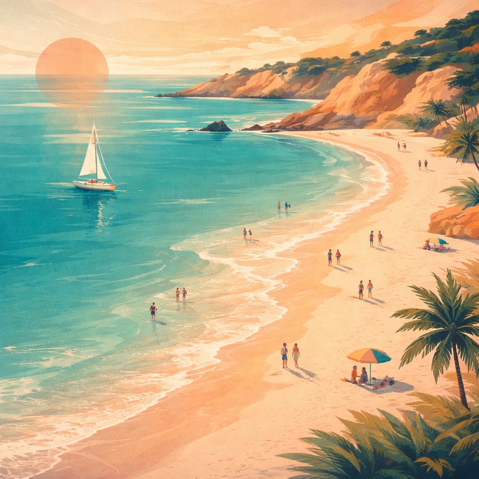 Algarve beach cove with turquoise water and golden sun